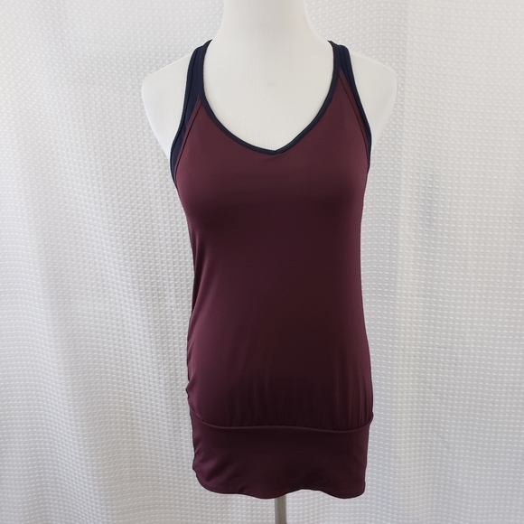 Victorias Secret Sport Tank Built In Bra Open Back Athletic Tank Wine Navy XS - Picture 2 of 9